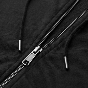 Sweat à capuche noir 100 % coton épais à fermeture éclair intégrale, personnalisable avec logo brodé, unisexe, coupe oversize, respirant et écologique - Product Image 6