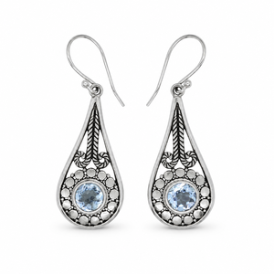 Boucles d'oreilles fines en argent sterling 925 avec topaze bleue naturelle facettée BER-14, fabrication OEM ODM sur mesure, marque privée, bijoux indiens pour femmes - Product Image 1