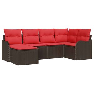 Ensemble de canapés de jardin en polyrotin, 6 pièces, meubles d'extérieur marron, coussins imperméables, design contemporain - Product Image 2