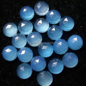 Cabujón de Calcedonia Azul Natural de 10mm, Corte Rosa, Forma Redonda, Base Plana, Gema Suelta, Joyería de Lujo, Venta al por Mayor Directa del Fabricante - Product Image 1