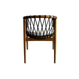 Sillón Moderno de Madera Ecológica y Duradera Evoa con Respaldo de Cuerda Negra y Cojín de Algodón Blanco, Diseño de Mediados de Siglo, Silla de Comedor para el Hogar - Product Image 2