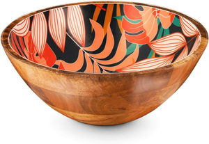 Tazón para servir de madera de mango de alta calidad, diseño antiguo impreso a mano, opciones de logotipo personalizado, servicio de ensalada de frutas, venta al por mayor a granel de FWE - Product Image 2