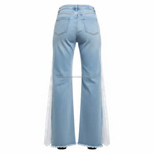 Nueva Tendencia, Jeans de Mezclilla con Encaje Blanco Lateral, Estilo Y2K, Pantalones Ajustados Casuales con Corte de Campana para Mujer, Precio de Fábrica, Servicio OEM - Product Image 2