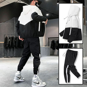 Unisex Nylon/Cotton Autumn Regular Fit Black Training Hooded Solid Tracksuit Breathable Side Stripe Maternity Seamless - Product Image 2
