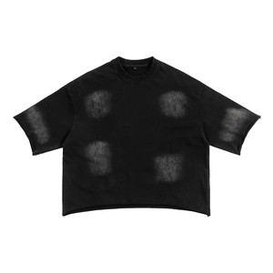 Camisetas de Felpa Francesa Negra para Hombre, Estilo Vintage, Corte Cuadrado, Personalizadas, Extra Grandes, Efecto Desgastado por el Sol, Corte Recortado - Product Image 1