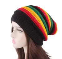 Gorro de Punto Unisex, Color Rasta Sólido, Estilo Boho, Gorro de Invierno, 100% Poliéster, Ajustable, Talla Adulto 56-58CM, Transpirable