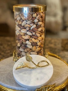 Pot à fruits secs en verre de luxe avec couvercle en feuille d'or, récipient de rangement décoratif, parfait pour la cuisine et les cadeaux, provenant d'Inde. - Product Image 5