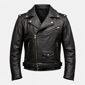 Chaqueta de Cuero Original para Hombre al por Mayor, Chaqueta de Motociclista de Cuero Genuino con Bolsillo con Cremallera, Personalizada OEM - Product Image 1