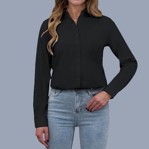 <b>Women's</b> 100% Cotton <b>Long</b> <b>Sleeve</b> Loose Fit Solid Color for <b>Shirt</b> Button Collar Moisture Wicking Breathable Fabric All Seasons - Product Image 3