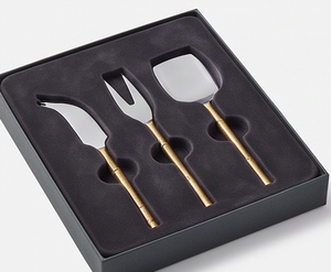 Juego de cuchillos para queso con mango dorado, 4 piezas, espátula y tenedor de acero inoxidable para tabla de charcutería - Product Image 6