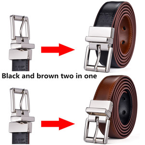 Ceinture Réversible en Cuir de Vachette pour Homme, Ajustable, Boucle Double Ardillon en Alliage, Noir et Marron Uni, Style Décontracté - Product Image 5