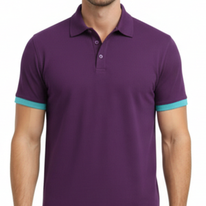 Polo Morado para Hombre, Estilo Nuevo, con Contraste en Verde Azulado en las Mangas, Corte Ajustado, Casual - Product Image 2