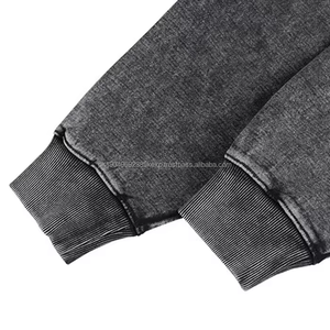 Streetwear Vintage wholesale acid washed graphic <b>Raw</b> hem hoodie french terry distressed hoodie with drawstring for men - Product Image 3