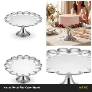 Support à gâteau artisanal en acier inoxydable SS304 de 26 cm, finition miroir, sans danger pour les aliments et bordure en forme de pétale Kanan, pour la décoration de la maison, les tables d'hôtel, les mariages et comme cadeau. - Product Image 6