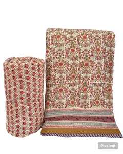 Cubrecama Acolchado de Algodón Suave con Estampado Floral, Reversible, de Peso Medio, Transpirable, Estilo Tejido Jaipur, Decorativo - Product Image 1