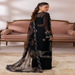 Traje Salwar Kameez de Chifón Bordado, Vestido Modesto para Mujer, Manga Larga, Ropa de Fiesta, Atuendo Formal, Color Negro - Product Image 5