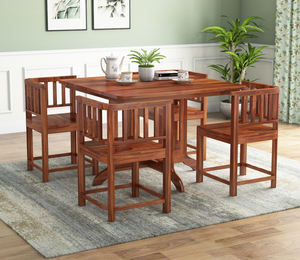 Nuevo Juego de Mesa de Comedor de Madera Maciza de Sheesham de Primera Calidad con Superficie Lisa, 4 Sillas + 1 Mesa, Juego de Comedor Moderno para 4 Personas - Product Image 1