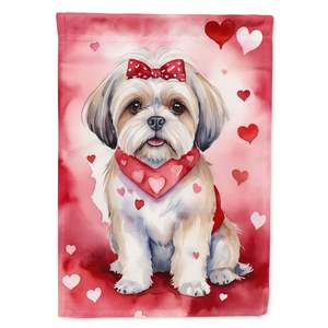 Lhasa Apso Día de San Valentín Jardín Bandera Multicolor Buzón Decorativo Patio Banner para Patio Obras de arte y camas de flores Tamaño pequeño - Product Image 1