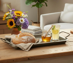 Bandeja de Servicio de Metal Galvanizado con Asa, Estilo Rústico, para Decoración del Hogar, Centro de Mesa, Desayuno - Product Image 3