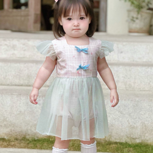 Listo para enviar: Mono de niña con estampado floral, estilo minivestido, de verano, manga corta, ropa para bebé - RKS02 - Product Image 1