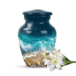 Ocean Shell Print Metal Urn Cremation Memorial Vessel Adult <b>Ashes</b> <b>Keepsake</b> Jar Table Display - Product Image 4