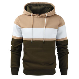Sweat à capuche pour homme bicolore kaki, blanc et vert olive avec poche kangourou – Vêtements en gros OEM ODM - Product Image 2
