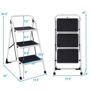 Escalera Plegable de 3 Peldaños con Capacidad para 330 lb, Peldaños y Almohadillas Antideslizantes, Diseño Ligero que Ahorra Espacio en Blanco y Negro - Product Image 5