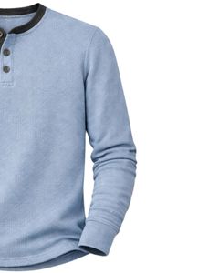 <b>Mens</b> Waffle Henley Long Sleeve <b>Thermal</b> T Shirt Sky Blue Casual Button Neck Winter Wear <b>Top</b> Cotton Slim Fit Breathable Fabric - Product Image 4