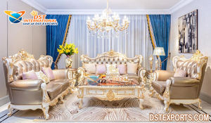 Ensemble de canapés de salon au design rococo français Meilleur canapé rococo baroque et ensemble de deux chaises Canapé vintage blanc polonais pour le salon - Product Image 5