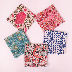 Set of 5 - Vintage-Inspired Handprinted Head Wrap Pure Cotton Bohemian Bandana Scarf Sustainable Neck Tie For Unisex Wholesale - Product Image 3