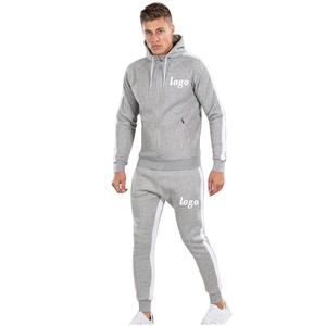 Survêtement gris à capuche pour homme, manches longues, fermeture éclair, poches latérales, coupe classique, vêtements de sport décontractés pour l'automne - Product Image 2