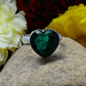 Heart Shape <b>Chrome</b> Diopside Silver Ring 925 Sterling Silver Romantic Promise Wedding Anniversary Valentine Day Ring for Her - Product Image 1