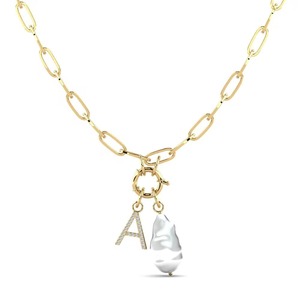Pendentif Breloque Lettre avec Perle d'Imitation, Bijou Classique Tendance pour Femme, Idéal Cadeau - Product Image 1