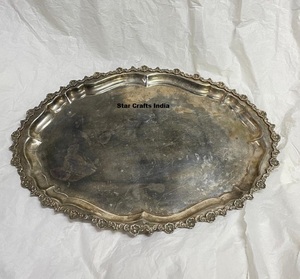 Plateau de service vintage en laiton avec bordure décorative embossée, plat décoratif traditionnel en laiton pour mariage et table à manger - Product Image 5