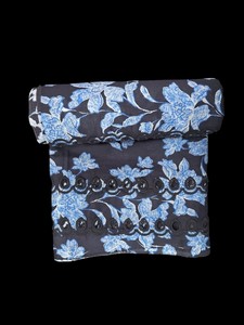 Factory Direct Premium <b>Navy</b> Blue Floral Cotton Fabric with <b>Navy</b> Blue Schiffli Eyelet Embroidery - Printed Botanical Design - Product Image 2