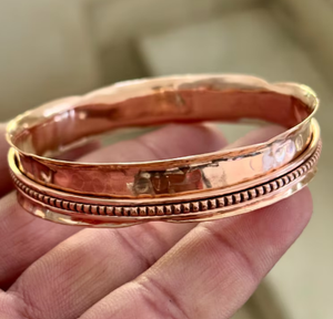 Premium Pure Copper <b>Fidget</b> <b>Spinner</b> Meditation <b>Ring</b> Bangle Flared Edge Beaded Center Band Solid Pure Metal - Product Image 5