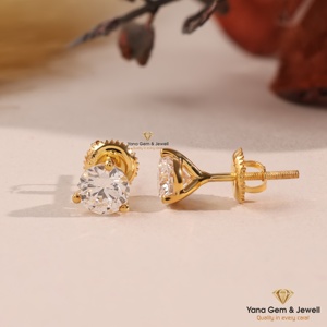 Boucles d'oreilles solitaires rondes à éclat premium, couleur D, clarté VVS2, diamant cultivé en laboratoire CVD, 2 TCW, or massif 14 carats, certifié IGI - Product Image 2