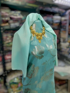 Sky <b>Blue</b> Fransawi Dirac with Silver Floral Jacquard Design & Matching Embroidered Gorgor Shawl Set - Product Image 2