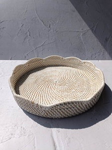 White Hand Woven Natural Rattan Scallop <b>Basket</b> for Storage Rustic Kitchen Home Decoration Bohemian <b>Table</b> Decor - Product Image 1