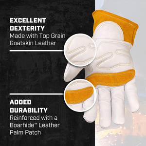 Gants de soudage TIG robustes en cuir de chèvre et de vachette, renforcés, résistants à la chaleur, pour la protection personnelle - Product Image 4