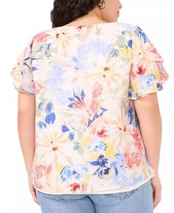 Chemisier grande taille à col en V et manches tulipes - Product Image 3