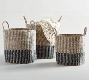 Cesta de algas marinas de color natural con base negra, cesta de almacenamiento hecha a mano, venta al por mayor, ecológica, hecha en Vietnam - Product Image 2