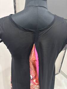 Nouvelle arrivée Robe longue à manches courtes à col rond imprimée multicolore noire pour femmes, double couche, de haute qualité, vêtements décontractés - Product Image 3