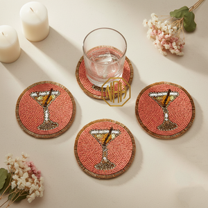 Ensemble de dessous-de-verre perlés faits à la main, ronds, en tissu, design bohème, motif floral marron et doré, napperons décoratifs - Product Image 6