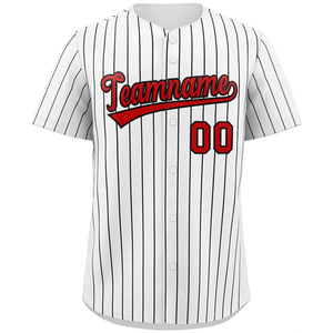 Maillot de softball personnalisé pour homme, blanc à rayures fines, manches courtes, boutons sur le devant, polyester respirant, impression personnalisée du nom de l'équipe - Product Image 2