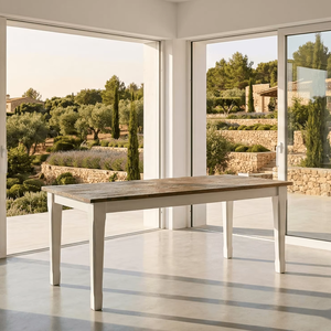 Mesa de Comedor Convertible de Madera de Teca Sólida, Ecológica y Duradera, Acabado Natural, Diseño Moderno de Mediados de Siglo, para Cafeterías y Tiendas - Product Image 1