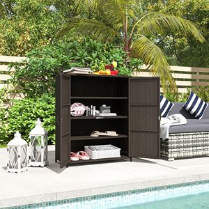 Mobiletto da Esterno in Rattan con 4 Ripiani e 2 Ante per Giardino, Piscina, Asciugamani e Caffè - Product Image 2