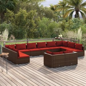 Set salotto da 12 pezzi in Poly Rattan marrone con cuscini Set da giardino - Product Image 1