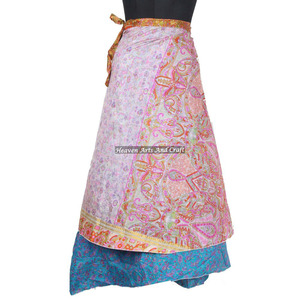 New Designer Ladies Two Layer Silk Sari Magic <b>Wrap</b> <b>Skirt</b> Rajasthani Jaipur Silk Sari Magic <b>Wrap</b> <b>Skirts</b> Indian Reversible Magic - Product Image 1