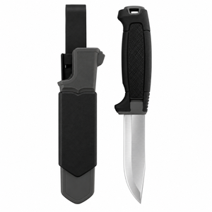 Couteaux de randonnée à lame fixe noir et gris avec lame argentée, manche ergonomique texturé, étui de protection et passant de ceinture pour la randonnée - Product Image 6